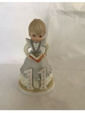 Lefton Girl Figurine in Gray, Cream and Orange